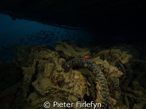 Motorcycles in the Thistlegorm wreck by Pieter Firlefyn 